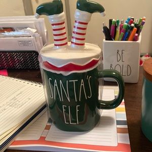RAE DUNN Santa's Elf mug with elf leg topper